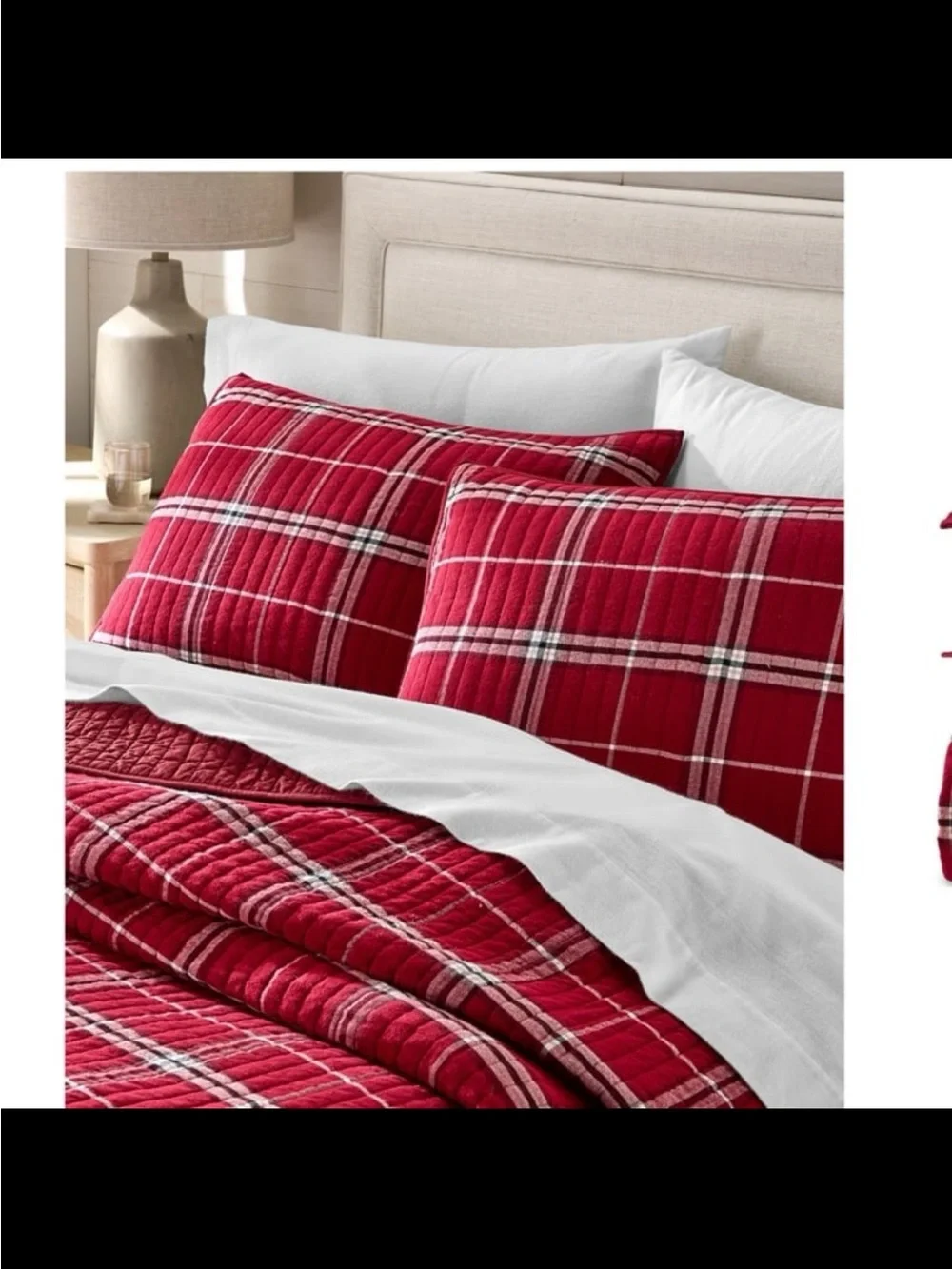 NWT charter club brushed cotton plaid 3-pc quilt set red king MSRP $335